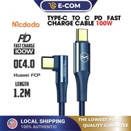 Mcdodo Type C to Type C PD QC 4.0 100W 5A Quick Charge Cable CA-8320 1.2m 90 Degree Compatible For Android Macbook