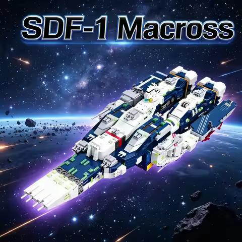 MOC Creativity 58144 Anime Spacecraft SDF-1 Macross Building Blocks With Light Toys Adult Christmas 