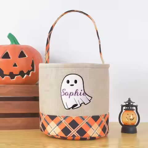2025 Halloween Ghost Pumpkin Candy Basket Themed Candy And Snacks Storage Basket Faux Linen Tote Buc