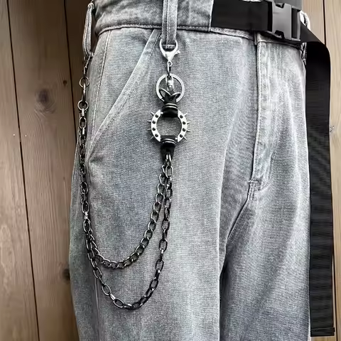 Punk Rock Metal Layered Chain Keychains Unisex Waist Key Chain for Wallet Jeans Hip-Hop Pants Fashio