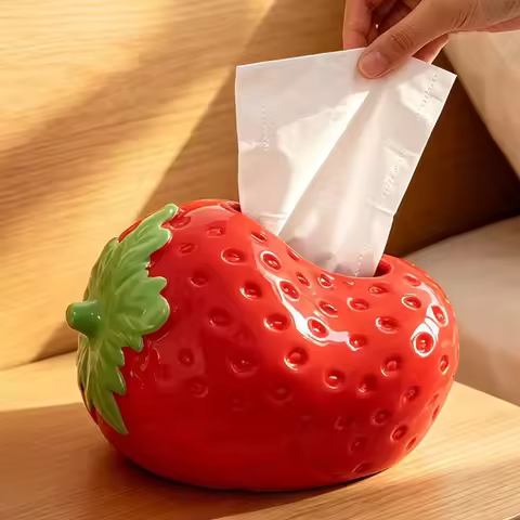 Cute Strawberry Tissue Box Cover PVC Decorative Holder Waterproof Drop Resistant for Bedroom Living 