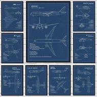 Air Force Plane Airbus Patent Prints Airplane Poster Fighter Aviation Blueprint Canvas Painting Wall