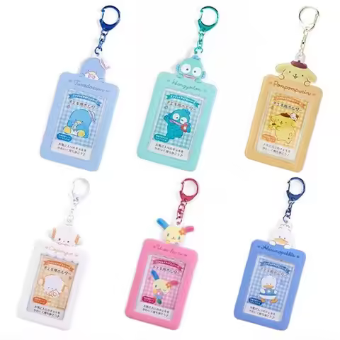 Sanrios Gudetama Keychain with Photo Card Holder Anime Keroppi Tuxedosam Photocard Holder Key Ring A