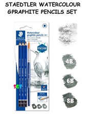 STAEDTLER Watercolour Graphite Pencils (8B/6B/4B) + 1 Brush