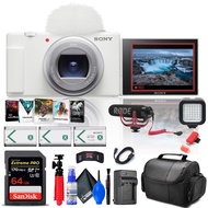 Sony ZV-1 II Vlog Camera for Content Creators and Vloggers (White) (ZV-1M2/W) + Pro Mic + 64GB Card 