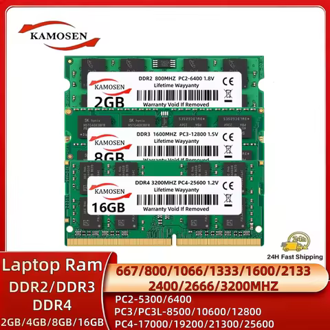 DDR2 DDR3 DDR3L DDR4 1GB 2GB 4GB 8GB 16GB 32GB Laptop RAM 667 800 1333 1600 2400 2666 3200 204pin So