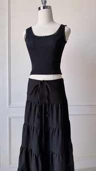 Chân Váy Maxi Dáng Dài Pepper Clothing Váy Trắng Xoè Nhiều Tầng Dây Rút May Hai Lớp Thời Trang - Fio