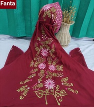 (COD) Mukena Terusan Dewasa Polino Kain Dasar Maroon Motif Bordir Bunga Matahari Mekar Indah