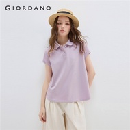 GIORDANO Women Polo Shirts Doll Collar Cap Sleeve Pique Polo Shirts Flower Buttons Fashion Casual Lo