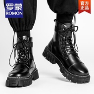 K-J Romon（ROMON）Dr. Martens Boots Men's Winter Black Working Wear British Style Casual Motorcycle Leather Boots Men's No