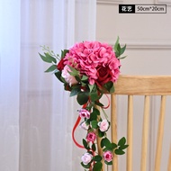 Outdoor Wedding Chair Back Props Silk Flower Decorations Church Nave Long Bench Decorations Entrance