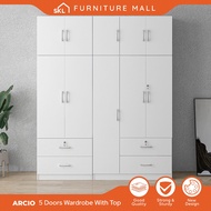 SKL Furniture ARCIO 6.2X8FT 5 DOOR WARDROBE WITH TOP SHELF / DRAWERS / ALMARI BAJU