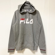 古著 FILA 長袖大標誌印花連帽衫，灰色，休閒，前口袋，L 碼
