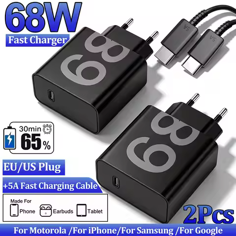 2Pcs PD 68W For Motorola Fast Charger For iPhone Samsung Google Huawei Honor 5A Type C Quick Chargin