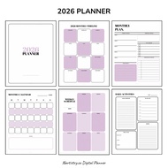 2026 DIGITAL PLANNER | PRINTABLE PLANNER | A4 & US Letter Size | Aesthetic & Simple Planner