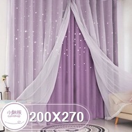[特價]【小銅板】雙層浪漫白紗鏤空星星窗簾-單片寬200*高270-1片入粉藍