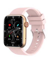 1入組女士男士粉色矽膠帶運動1.85英寸活動觸控式螢幕健身追蹤帶心率監測方形智能手錶適用於日常生活