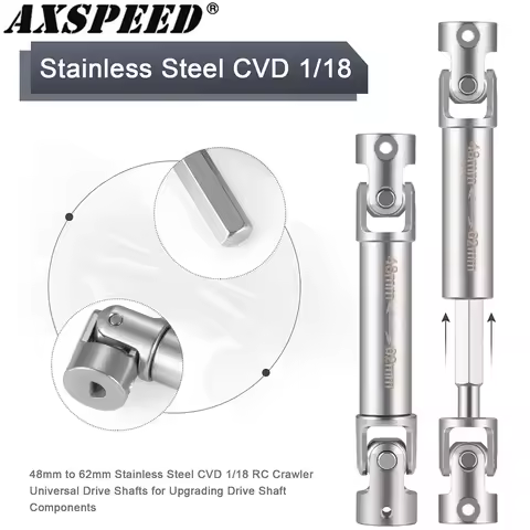 AXSPEED 1Pair Stainless Steel Center Drive Shafts D-shaped Holes for 1/18 RC Crawler FMS FCX18 LC80