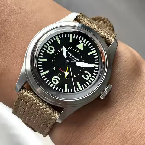 Merkur Retro Watch for Men Skin Diver Watch Vintage 24H Automatic Mechanical Watch 38mm Luminous Wat