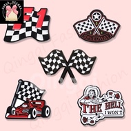 QQBColorfulMini Formula Racing F1 Chequered Flag Brooch Pins Car Champion Brooch
