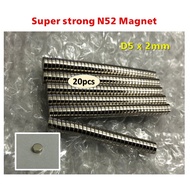 N52 super strong magnet D5mm x 2mm, 20pcs silver color