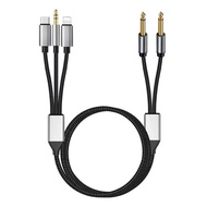 3-in-1 Type-C + 3.5mm to Dual 6.35mm Mono Audio Cable, Phone/Tablet/Laptop Connect Speaker/Amplifier
