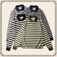 GRND Ami Khaki 230g Thick Lapel T-Shirt Sea Soul Shirt Striped Long Sleeve POLO Shirt
