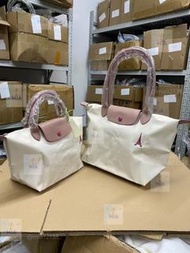🎀Longchamp 龍驤 米白色 巴黎鐵塔限量版 尼龍配牛皮手柄 短柄小號/長柄中號 購物袋 托特包 手提包  單肩包
