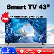 Android TV 43 Inch 4K UHD Smart TV 1080P TV Murah Television Digital TV Dolby Sound Metal Full Screen Triangle Base With Remote