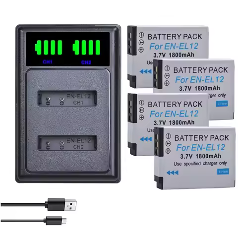 EN-EL12 ENEL12 1800mAh EN EL12 Battery and Charger for Nikon Coolpix A1000 B600 W300 A900 AW100 AW11