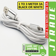 Micro USB Cable 3A 1m / 2m / 3m Black or Silver JTRADE