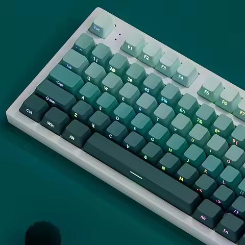 135 Keys Gradient Green Shine Through Keycaps Side Printed PBT Double Shot Keycaps OEM Profile for M
