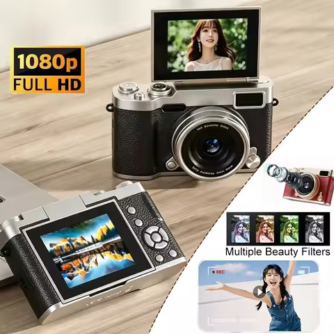 Compact Digital Camera 180° Flip 2.4'' Screen CCD Digital Camera HD Retro Camera Outdoor Travel Phot