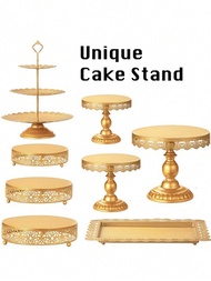 歐式創意金色空心蛋糕架，婚禮裝飾甜點桌擺飾，糕點店蛋糕架套裝，適用於生日派對，慶祝活動，家庭晚餐（手工製作，顏色圖案可能會有些偏差）