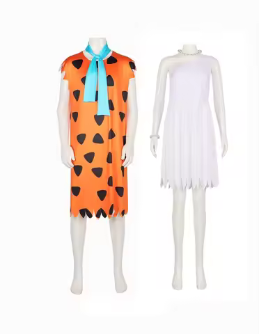 Anime Fred Flintstone Wilma Cosplay Costume Orange Disguise Wilma White Dresses Halloween Carnival C
