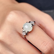 冰種白翡翡翠蛋面戒指 925純銀 | 天然緬甸玉翡翠A貨 | 送禮