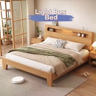 Light Box Bed Solid Wood Bed Night Light Design Home Single Queen King Bed Frame Durable