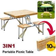 🔥 HOT 🔥Meja Kayu Boleh Lipat Wooden Foldable Picnic Table Easy To Carry Outdoor Camping Table with 4