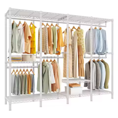 EnHomee 76.9"H Heavy Duty White Clothing Rack – 1,100 LBS Load Limit, Adjustable Metal Garment Rack