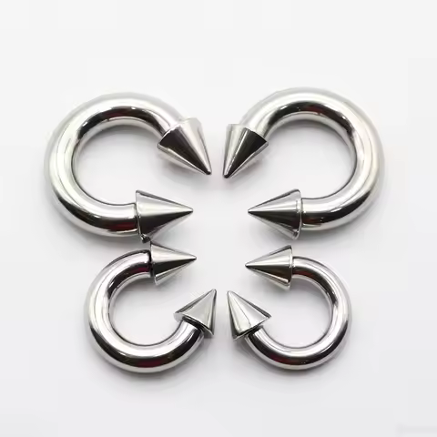0G Punk Spike Large Size Internally Threaded Stainless Steel Cone Circular Barbell Piercing Septum N