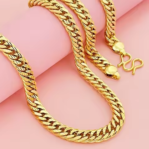Bold Men's 24K 999 Real Gold Cuban Link Necklace, 10MM 60cm Sturdy Thick Chain, Timeless Masculinity