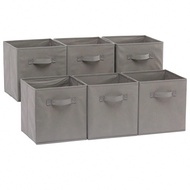 Collapsible Fabric Storage Bin With Handle, Solid Gray Color, 10.5 X 10.5 X 11 Inch, 6pcs/3pcs/1pc R