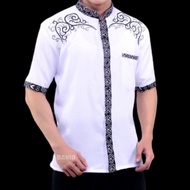 Quality Muslim Fashion Men's Shirt White Short Sleeve Batik Combination - White, M E5C3