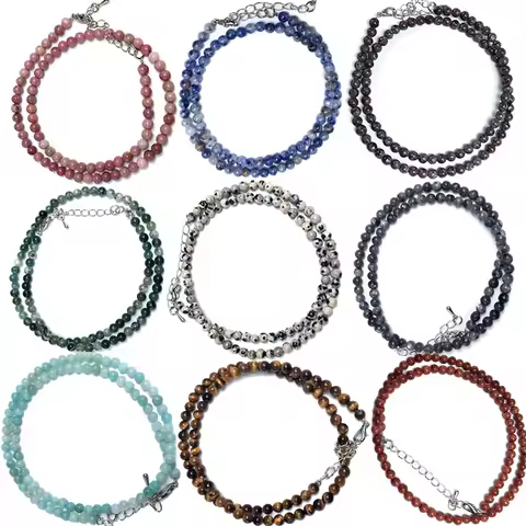 Natural 4mm Tiger Eye Sodalite Amazonite Labradorite Beads Necklace Multiple Colors Gifts for Girls 