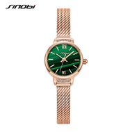 SINOBI Fashion Women Golden Watches 22mDark Green Dial Rose Gold Mesh Strap High-End Sophistication Women Elegant Wristwatches SYUE