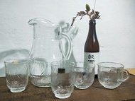 法國 arcoroc FRANCE 早期 復古 花瓣 玻璃 咖啡杯盤 玻璃壺水杯 水果盤組