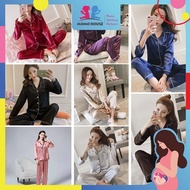 Long Sleeve Satin Silk Sleepwear Pyjamas Lengan Panjang Baju Tidur Unisex Pyjamas Nightwear Kain Lic