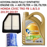 HONDA CIVIC TRO FB 1.8, 2.0 AIR FILTER + OIL FILTER + KOYOMA 0W20 FULLY SYNTHETIC ENGINE OIL