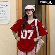 【Jersey Custom Name 】Coquette Oversized American Style Shoulder Patch Short Sleeved T-shirt baju jer