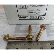 M8 x 40 Flange Bolt Yellow 12 Key Tread Bolt/ 4cm Length M8x40